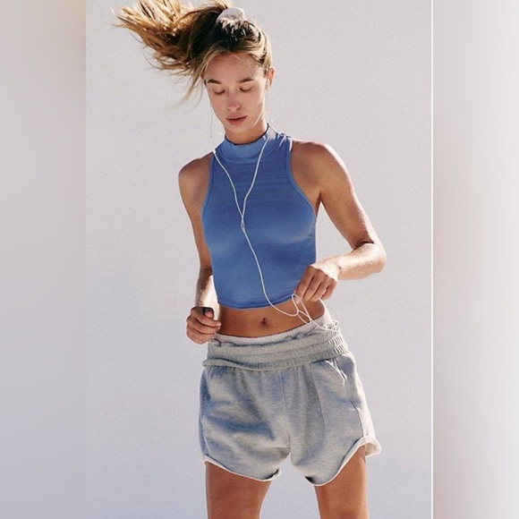 FP Movement by Free People Tops - FREE PEOPLE Top Blue Happiness Runs Mock Neck Cropped